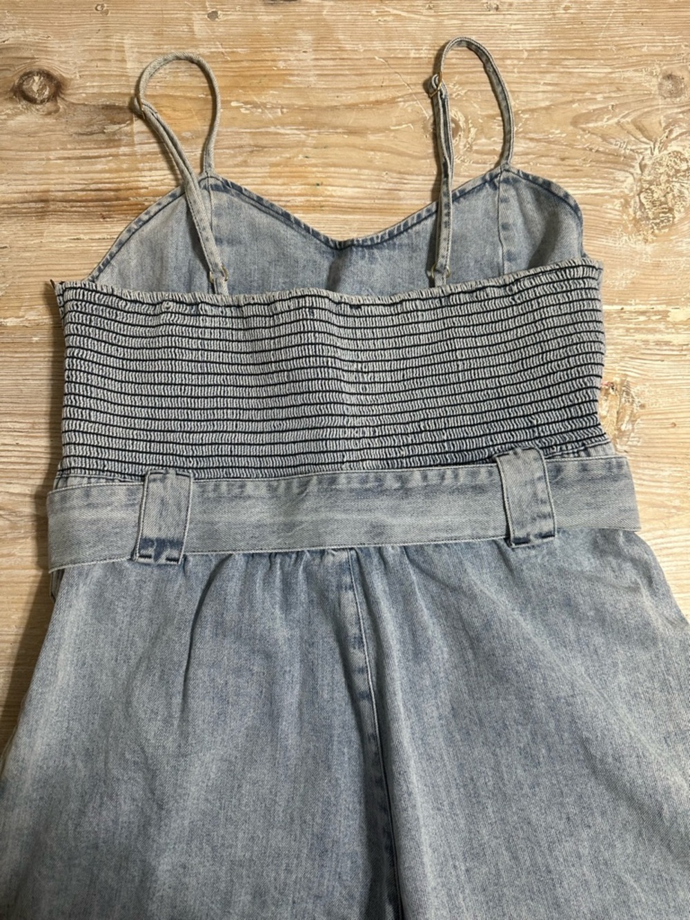 Show me Your MuMu Revolve Sloane Denim Belted Romper Spaghetti Strap Sz L - Picture 8 of 13